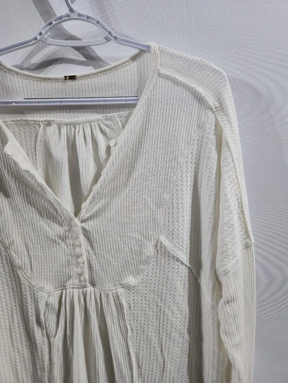 Free People Cream Waffle Knit Top Oversized Sz Small